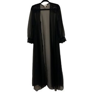 CACHET Vintage Black Sheer Mesh Embroidered Lace Robe M